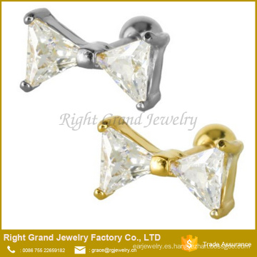 Hélice de acero inoxidable Zircon cúbico Bowknot barra perforación del oído